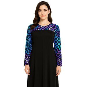 DEVORAH'S SECRET Maxi Dress Black With with Abstract Dot Mosaic Print